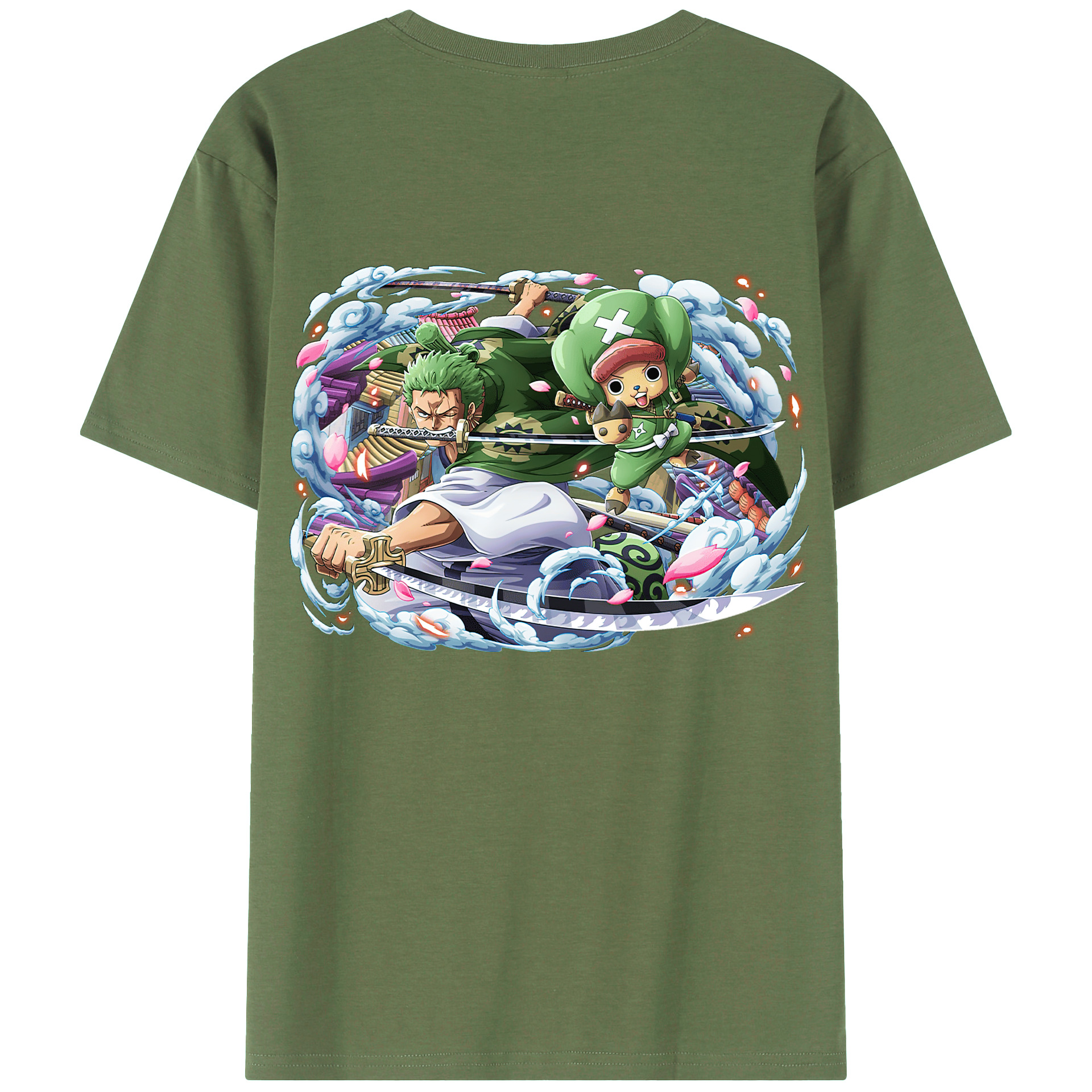 ワンピース ロロノア・ゾロ ONE PIECE Roronoa Zoro 綿100％ メンズ半袖Tシャツ（バックプリント） 通気性
